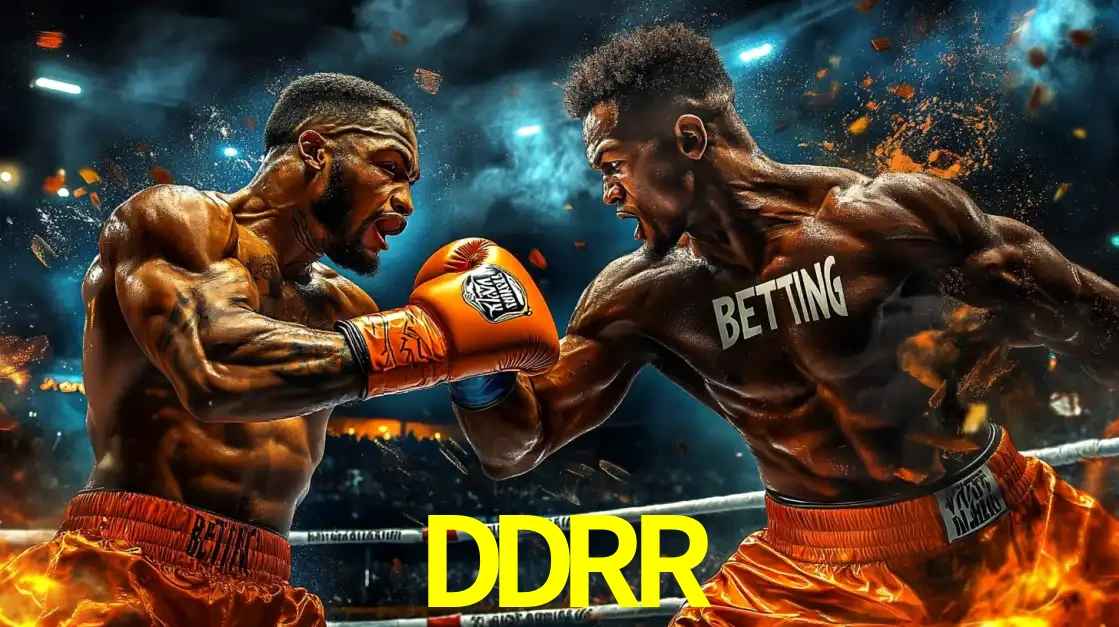 Dois boxeadores em uma luta intensa e explosiva, representando a adrenalina e as oportunidades de apostas em esportes de combate disponíveis na plataforma DDRR.