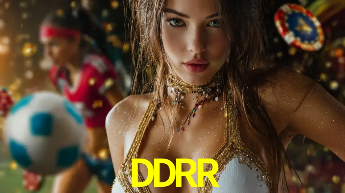 Mulher elegante representando a combinação de glamour e emoção das apostas esportivas, com uma jogadora de futebol ao fundo, destacando a ação no DDRR.